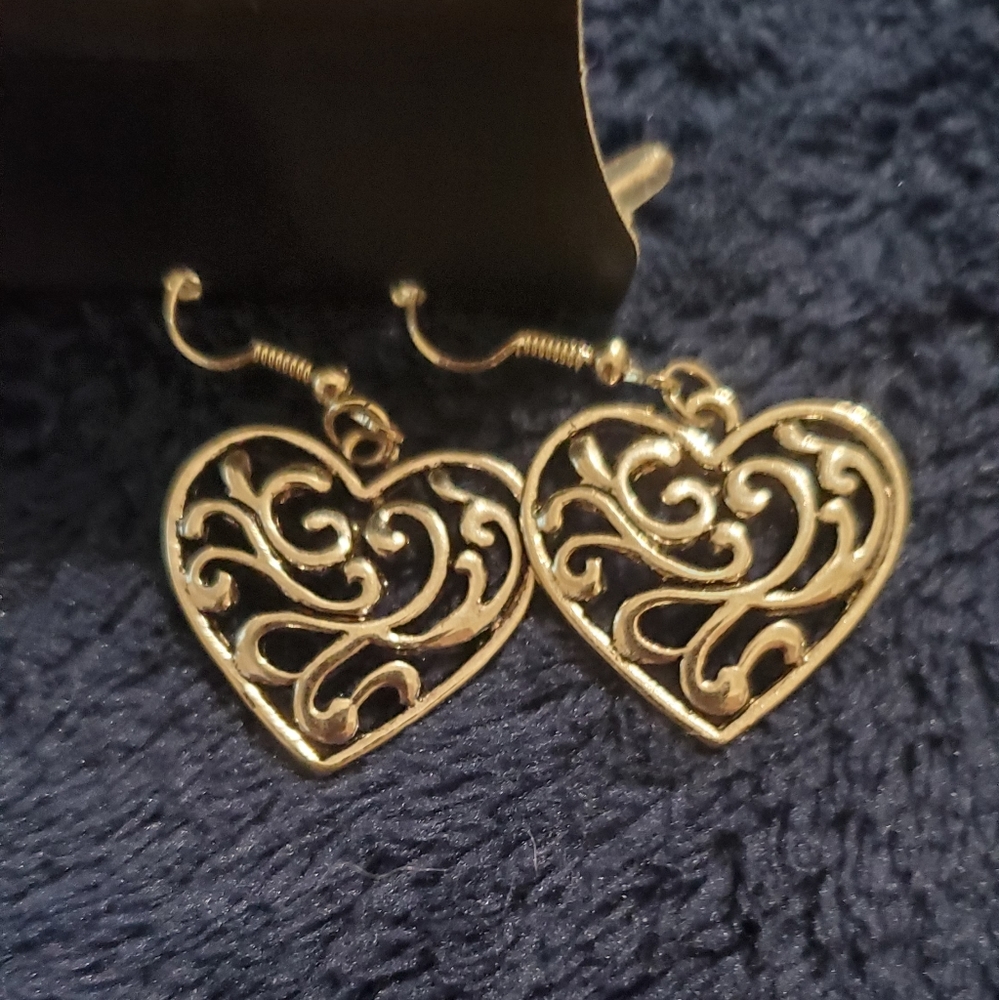 Silver Heart Shaped Dangle Earrings